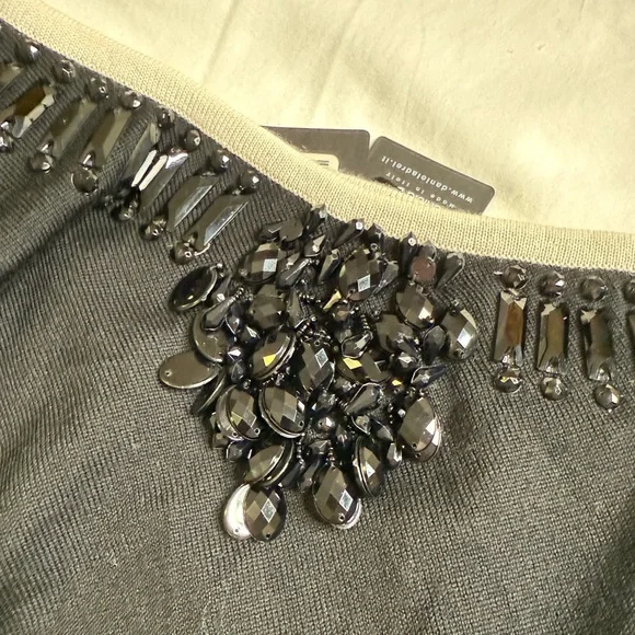 Daniela Drei Italian Merino Wool Asymmetric Sweater Black Cream Beaded Sz L NWT - Picture 7 of 11